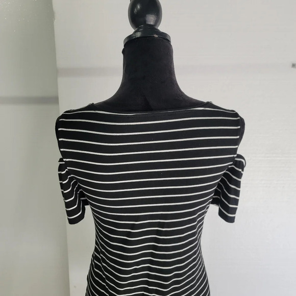 WHITE HOUSE BLACK MARKET WHBM Cold Shoulder Stripe Jersey Knit Shift Dress sz S - Picture 11 of 15
